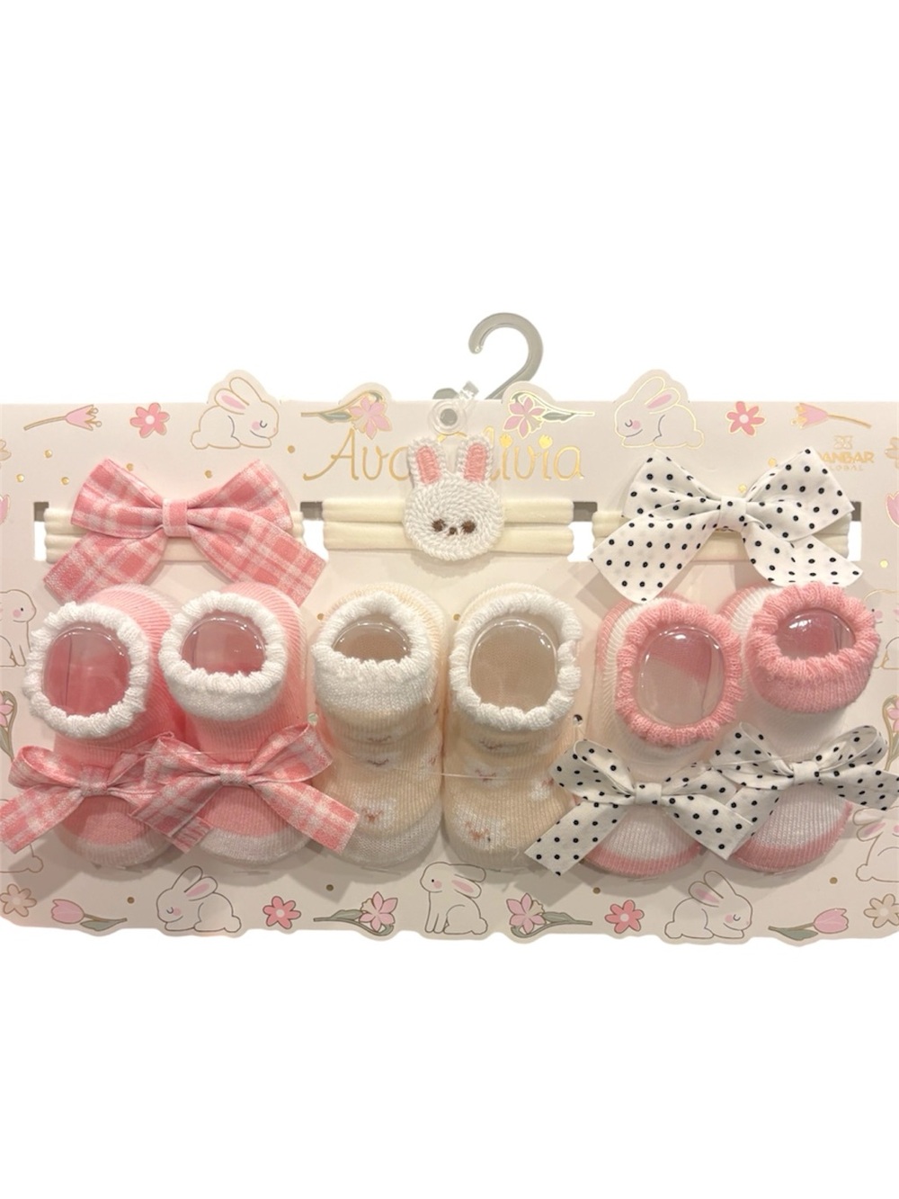 Baby Girl 3-Pair Bow Sock Set - Pink, Cream, White